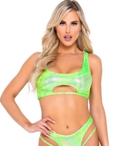 Roma Hypnotic Green Keyhole Crop Top
