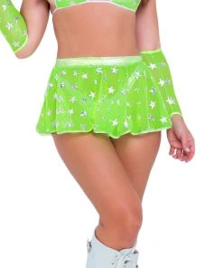 Roma New Green Cosmic Stardust Mesh Mini Skirt