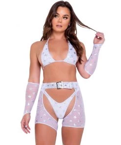 Roma New White Cosmic Stardust Bikini Tie Top