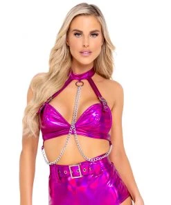 Roma New Hot Pink Holo Foil Chain Top