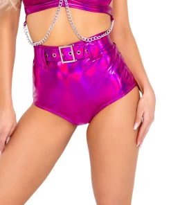 Roma Hot Pink Holo Foil Belted Shorts