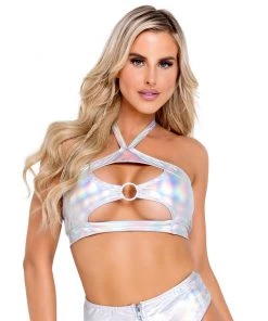 Roma Silver Holo Foil Cutout Top