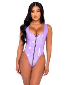 Roma Lavender Babe Zipper Vinyl Bodysuit