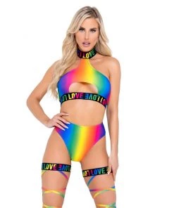 Roma Rainbow Love Keyhole Top New