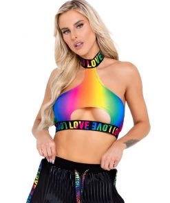 Roma Rainbow Love Keyhole Top New