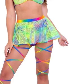 Roma Rainbow Raver Fishnet Mini Skirt