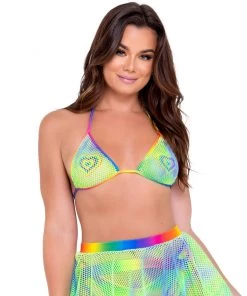 Roma New Rainbow Raver Fishnet Bikini Top