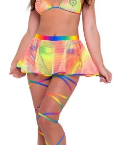 Roma Rainbow Raver Fishnet Mini Skirt