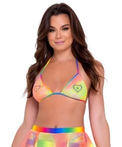 Roma New Rainbow Raver Fishnet Bikini Top