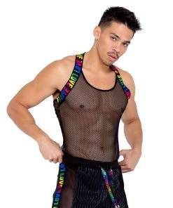 Roma Rainbow Love Fishnet Tank Top