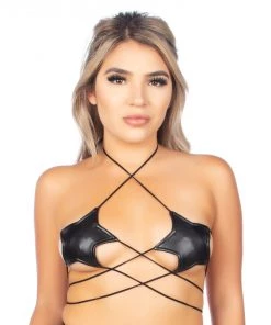 AE Fallen Star Faux Leather Bikini Top Womens