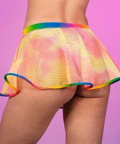 Roma Rainbow Raver Fishnet Mini Skirt