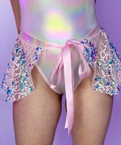 J. Valentine Pink Blush Sequin Net Tie Skirt