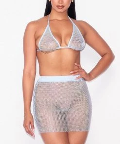 Hot And Delicious Lavish Living Blue 2pc Fishnet Skirt Set New