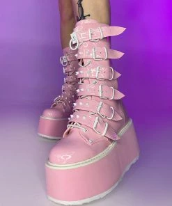 Pleasers Demonia Holo Pink Damned Mid-Calf Boots Shoes