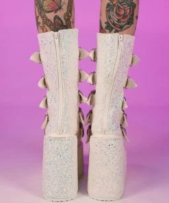 Pleasers Demonia White Multi Glitter Platform Mid-Calf Boots 13 Pleasers Demonia White Multi Glitter Platform Mid-Calf Boots