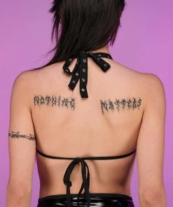 Bodyzone Sugar Baby Black Grommet And Lace Halter Top