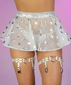 Roma New White Cosmic Stardust Mesh Mini Skirt