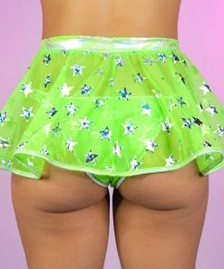 Roma New Green Cosmic Stardust Mesh Mini Skirt