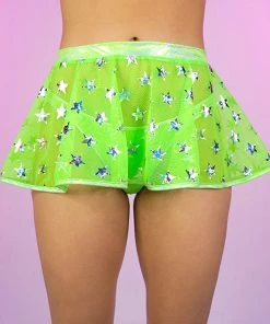 Roma New Green Cosmic Stardust Mesh Mini Skirt