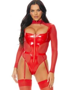 Forplay New Vinyl Contrast Red Bodysuit
