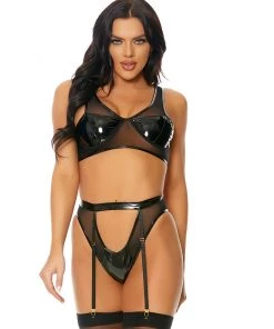Forplay 2pc Kinky Bliss Black Vinyl Set Womens