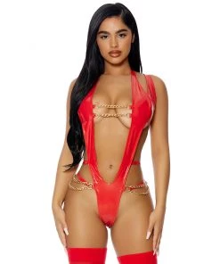 Forplay Link'd Up Red Vinyl Bodysuit