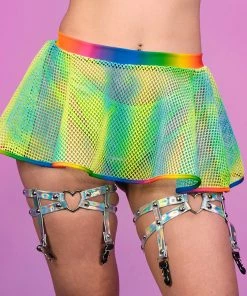 Roma Rainbow Raver Fishnet Mini Skirt