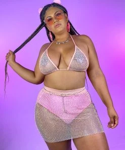 Hot And Delicious New Lavish Living Pink 2pc Fishnet Skirt Set