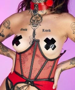 Daisy's Corsets Scarlet Red Fishnet Waist Cincher