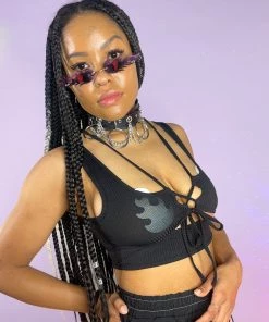 AE Black Strapped Down Cutout Top