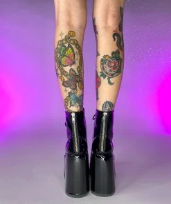 Pleasers Demonia Black Patent Lace-Up Platform Ankle Boots Shoes