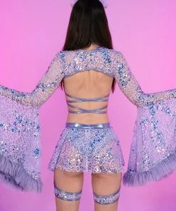 J. Valentine Lilac Sequin Fur-Trimmed Shrug New