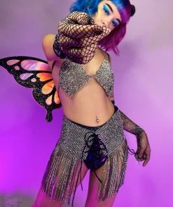 Hengda Fringe Sparkles Rhinestone Front Wrap Skirt