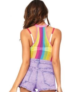 Leg Avenue Womens Rainbow Mesh Fishnet Rave Bodysuit