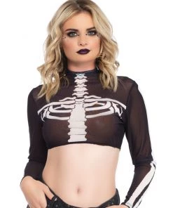 Leg Avenue Skeletons And Bones Neck Mesh Long Sleeve Rave Crop Top 7 Leg Avenue Skeletons And Bones Neck Mesh Long Sleeve Rave Crop Top