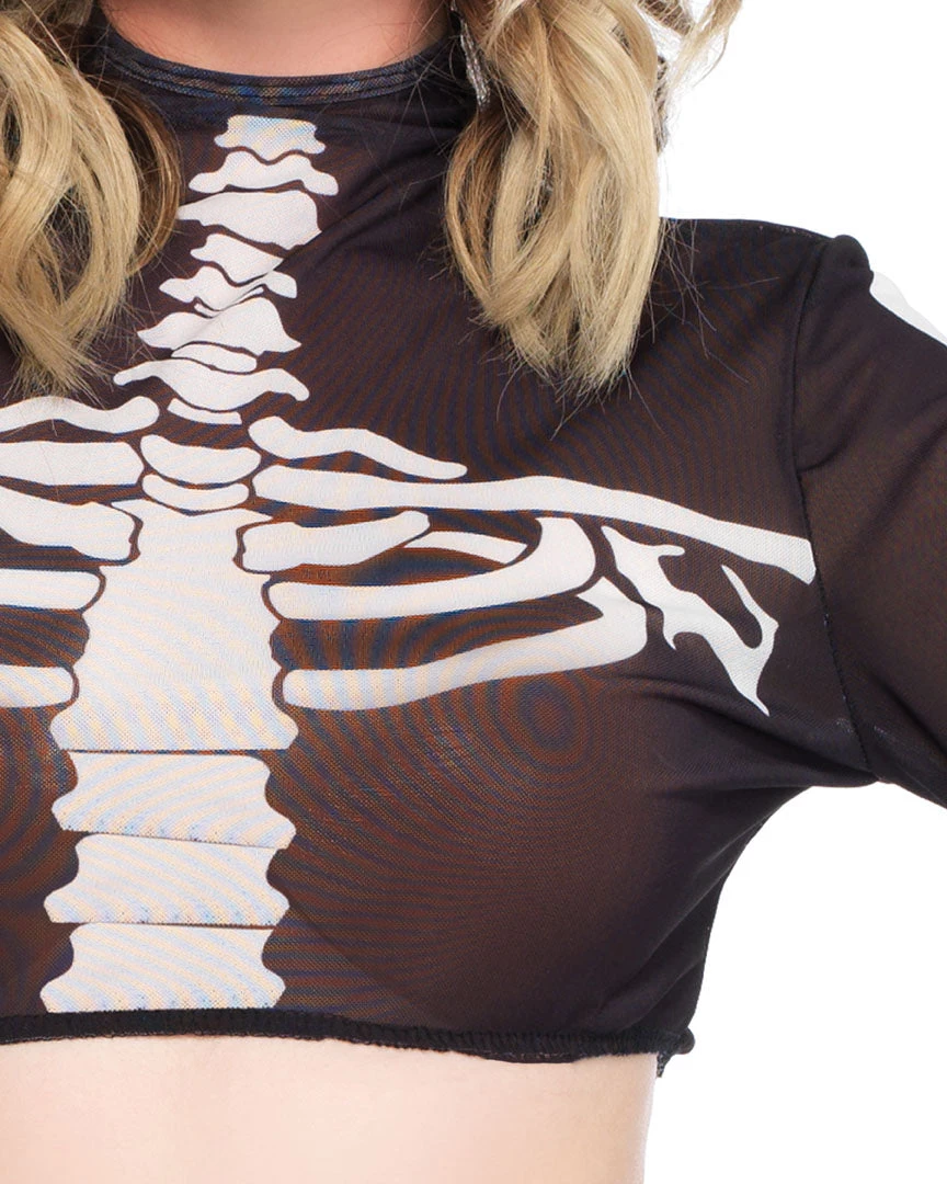 Leg Avenue Skeletons And Bones Neck Mesh Long Sleeve Rave Crop Top 5 Leg Avenue Skeletons And Bones Neck Mesh Long Sleeve Rave Crop Top