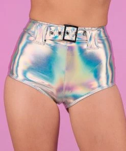 Roma Silver Holo Foil Belted Shorts