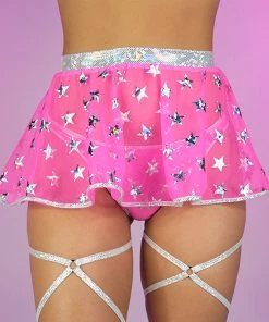 Roma Pink Cosmic Stardust Mesh Mini Skirt