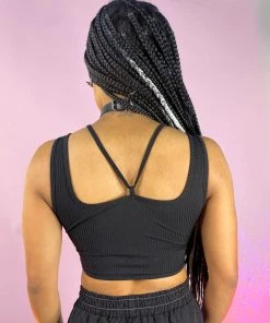 AE Black Strapped Down Cutout Top