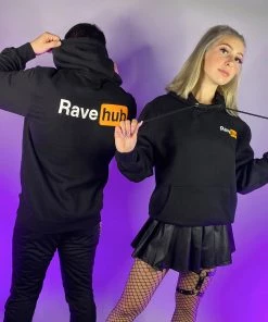 555stickers Womens Rave Hub Standard Black Hoodie