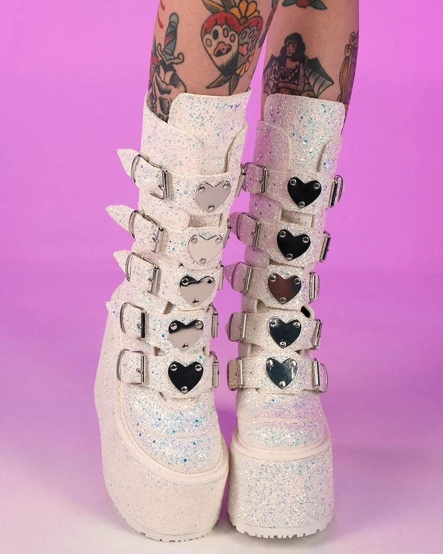 Pleasers Demonia White Multi Glitter Platform Mid-Calf Boots 1 Pleasers Demonia White Multi Glitter Platform Mid-Calf Boots