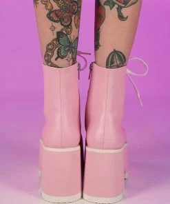 Pleasers Demonia Ashes Baby Pink Fuzzy Cuff Boots Shoes