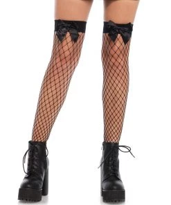 Leg Avenue Leg Wear Black Fence Net Bow Thigh Highs