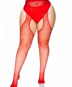 Leg Avenue Rhinestone Fishnet Suspender Pantyhose