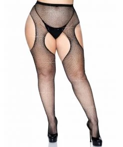 Leg Avenue Rhinestone Fishnet Suspender Pantyhose