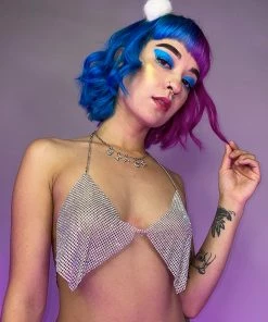 Hengda Torn Apart Bling Rhinestone Bra Top Rave Tops