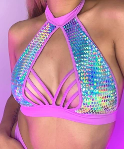 Roma Womens Astro Candy Halter Neck Top Cropped Top With Strap Detail