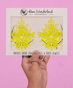Uniflying Accessories Neon Yellow Black Light Reflective Self-Adhesive Jewel Pasties