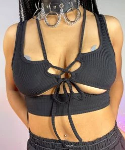 AE Black Strapped Down Cutout Top